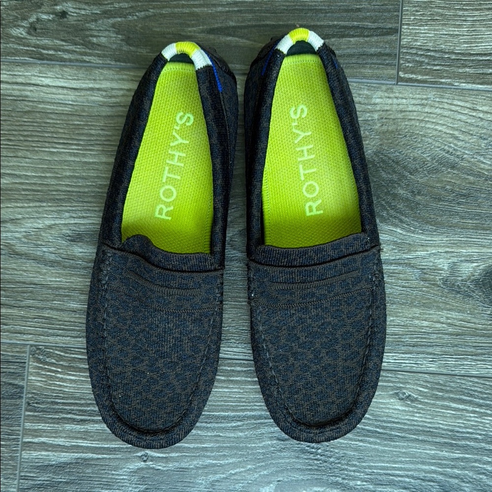 Rothy's Black and Brown Animal Print Slip-On Loafers